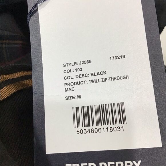 Fred Perry Black Twill Zip-Through Mac Coat New With Tag Size Medium - Picture 2 of 16